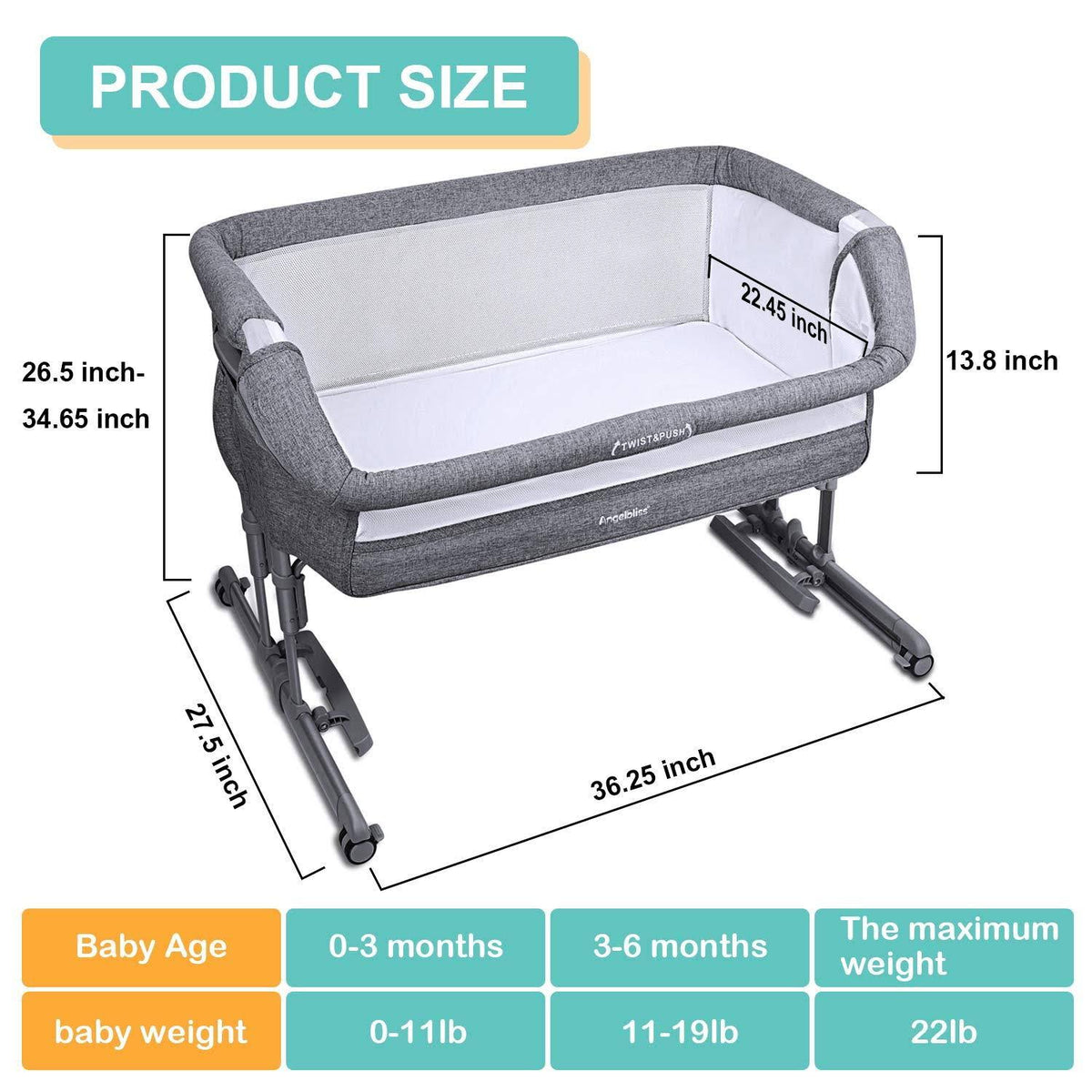 3-in-1 Baby Bassinet & Bedside Sleeper with Cradle Mode W2509