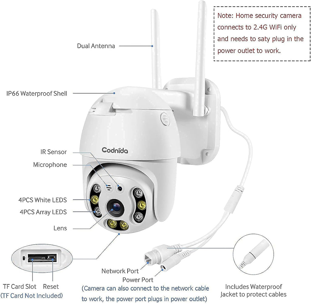 Outdoor Pan Tilt Wireless WiFi Security Camera 1080P PTZ Dome F117