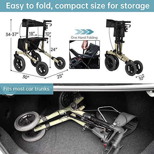 Compact Folding All-Terrain Rollator Walker with Rubber Wheels (Orange) N97908