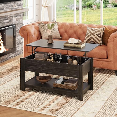 Rustic Brown Lift Top Coffee Table with Storage Shelf A67675