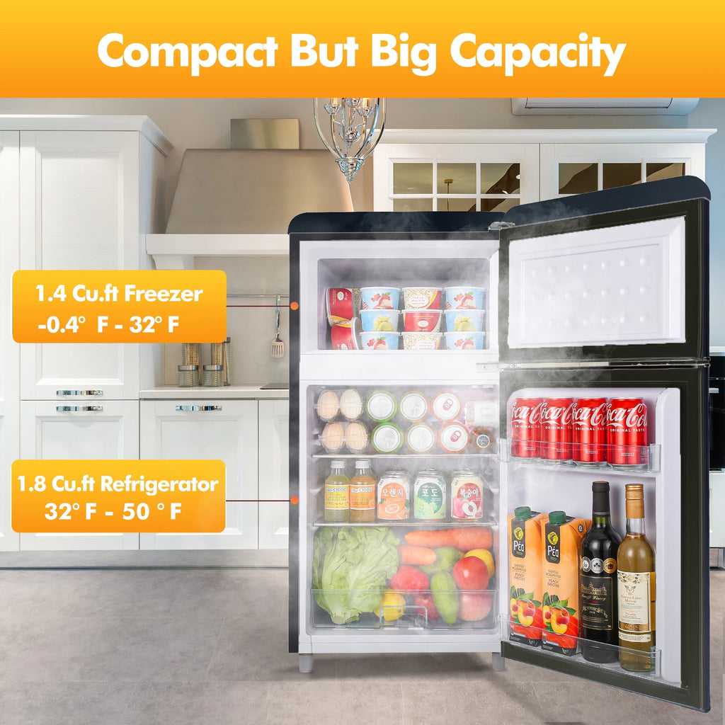 3.5 Cu Feet Two Door Mini Fridge with Freezer, Black T853