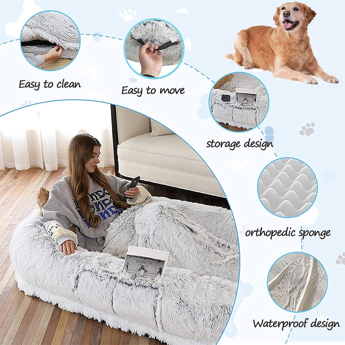 Gray Detachable Washable Giant Dog Bed Z691186