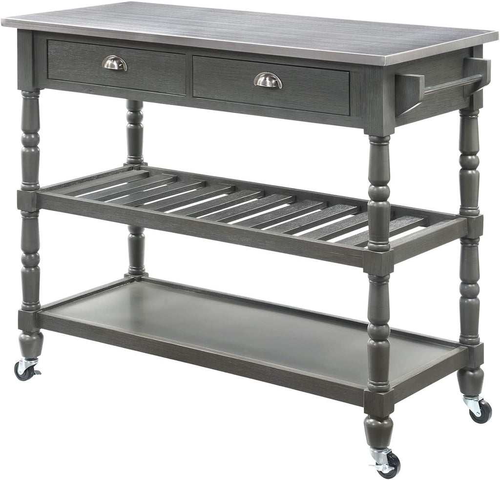 3-Tier Stainless Steel Kitchen Cart with Drawers, Dark Gray Y711020