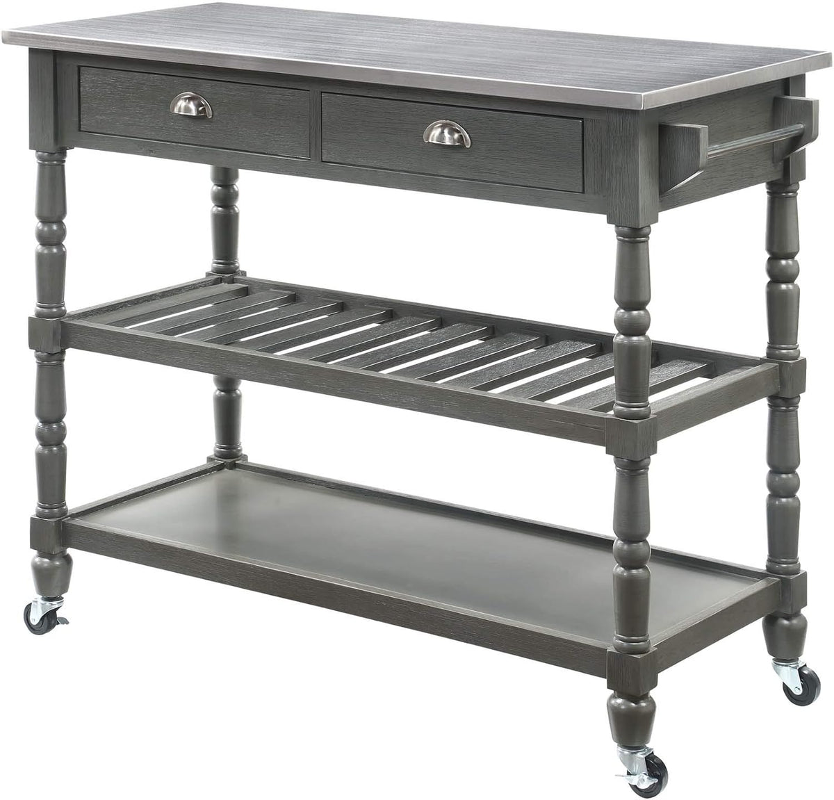 3-Tier Stainless Steel Kitchen Cart with Drawers, Dark Gray Y711020