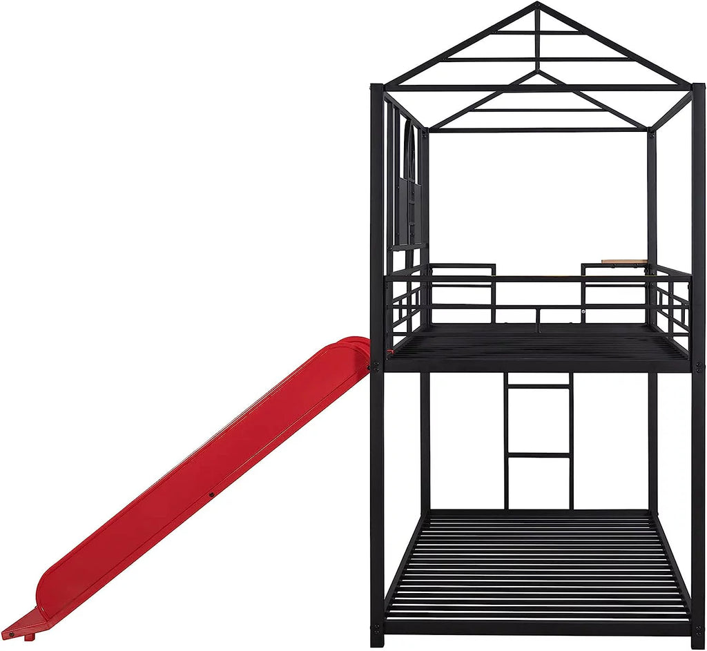 Twin Over Twin Metal Bunk Bed with Slide E909410