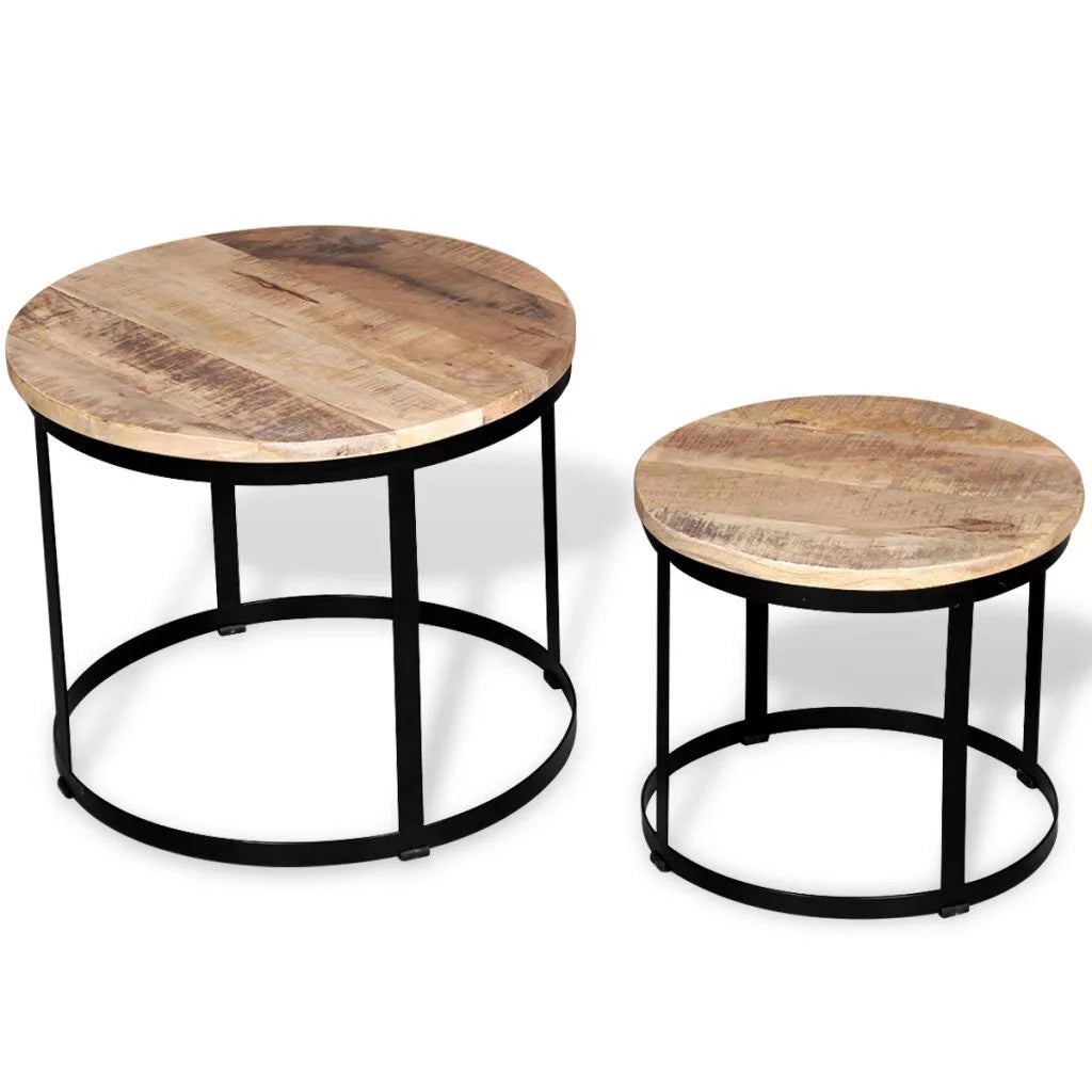 Two Piece Round Mango Wood Coffee Table Set Z4764