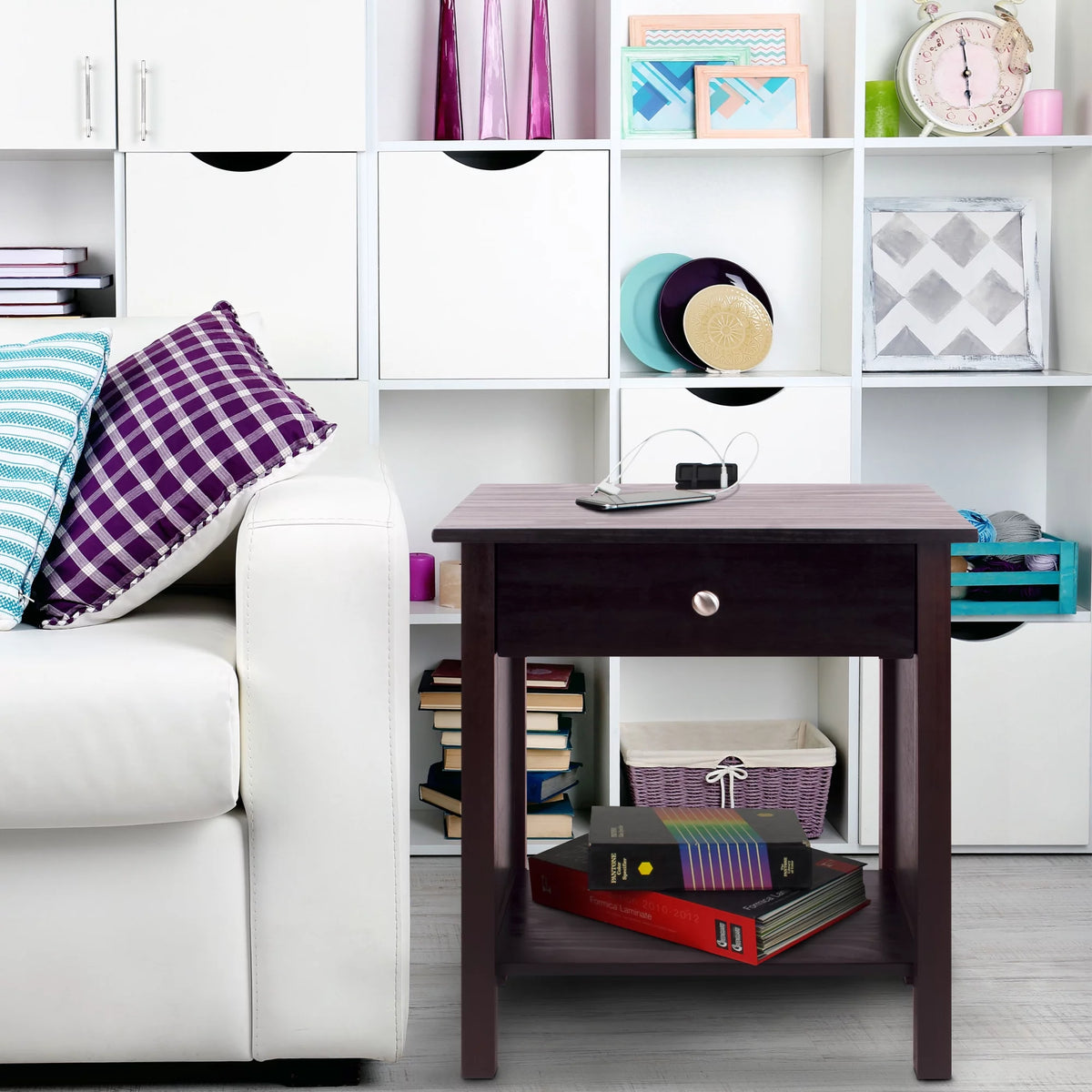 Espresso Wooden Nightstand with USB Ports and One Drawer P35859