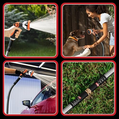100 ft Stainless Steel Garden Hose Set with Spray Nozzle & Hook T8238