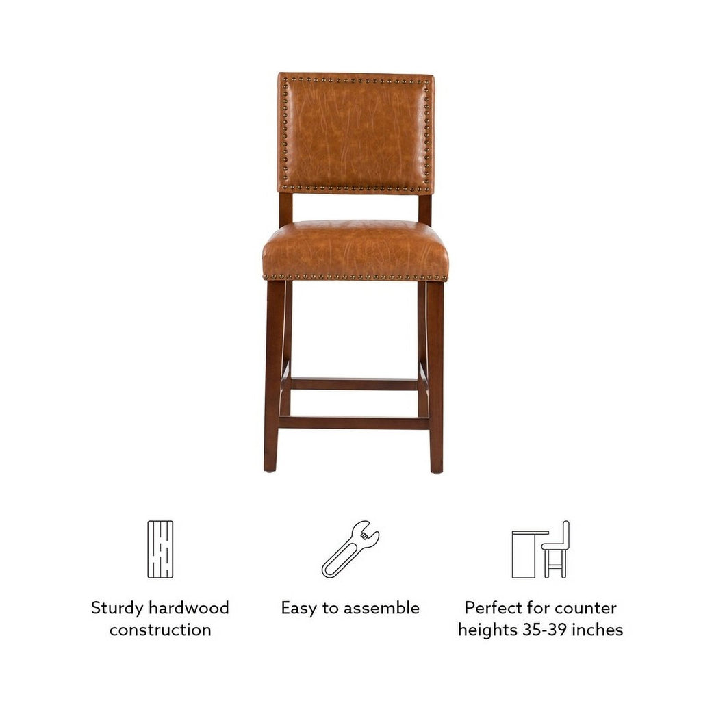 24" Faux Leather Wood Counter Stool in Dark Caramel/Walnut W125484