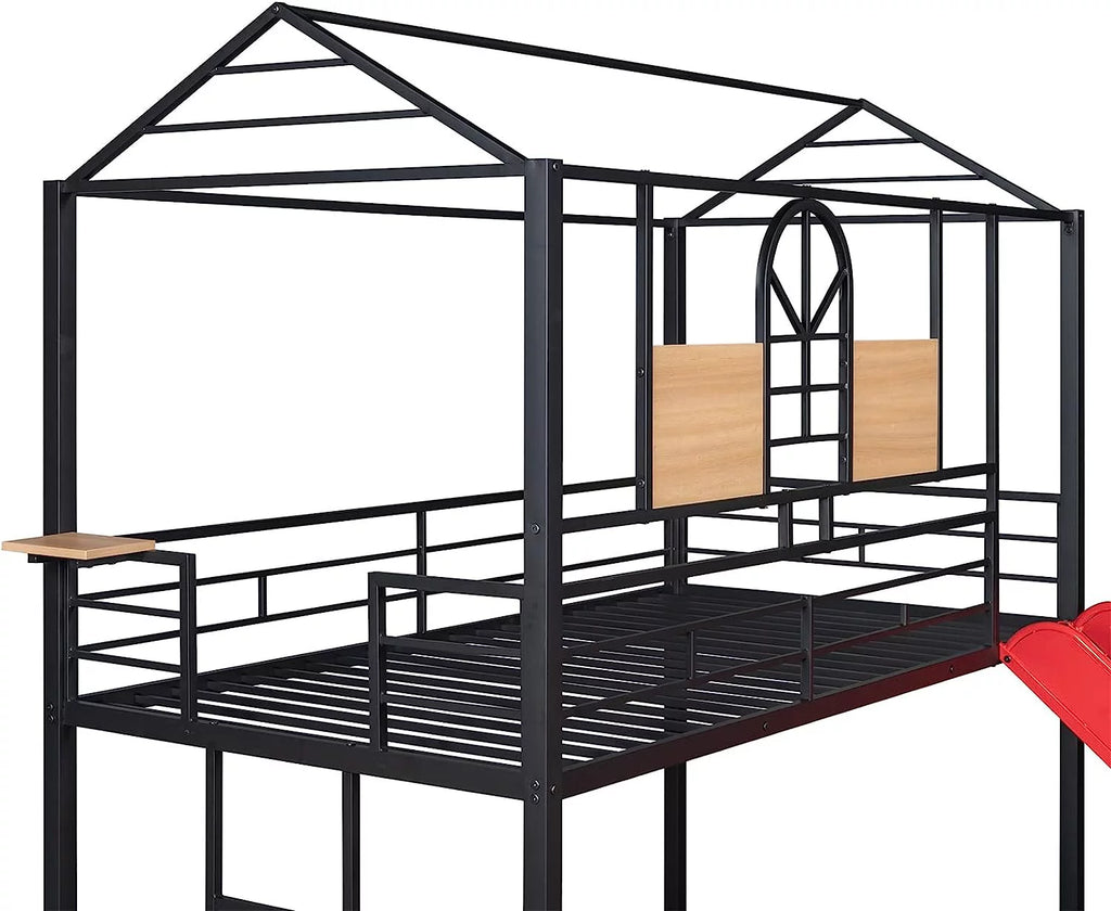 Twin Over Twin Metal Bunk Bed with Slide E909410