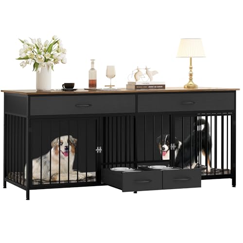 Brown Wooden Double Dog Crate TV Stand with Storage R956941