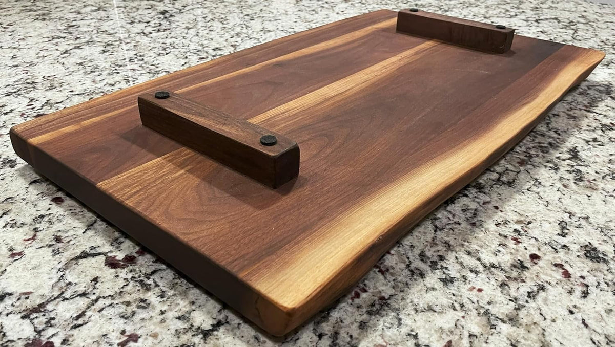 Black Walnut Extra Large Solid Double Live Edge Wood Serving Board 27 x 15 x 1.25" H7399