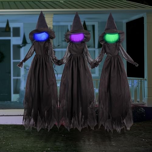 3pcs Halloween Hanging Ghost Decor with Broomstick O42017