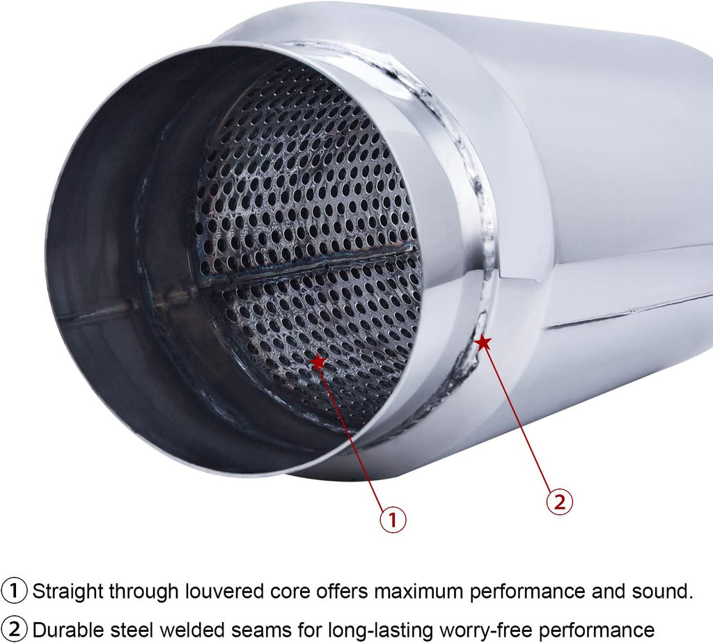 4 Inlet/Outlet Exhaust Muffler Stainless Steel Straight Through Pack of 2 B58979