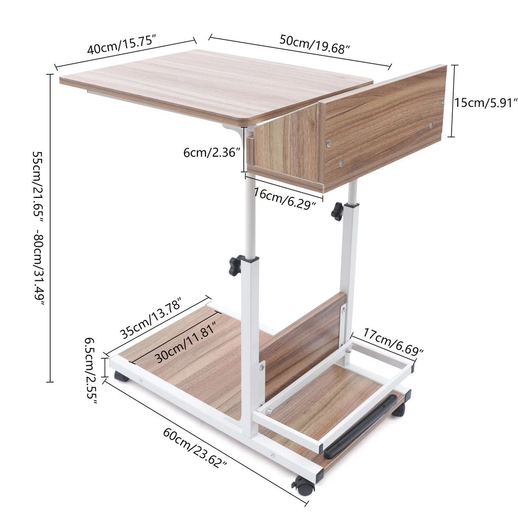 C Shaped Side Table with Storage & Wheels X530450