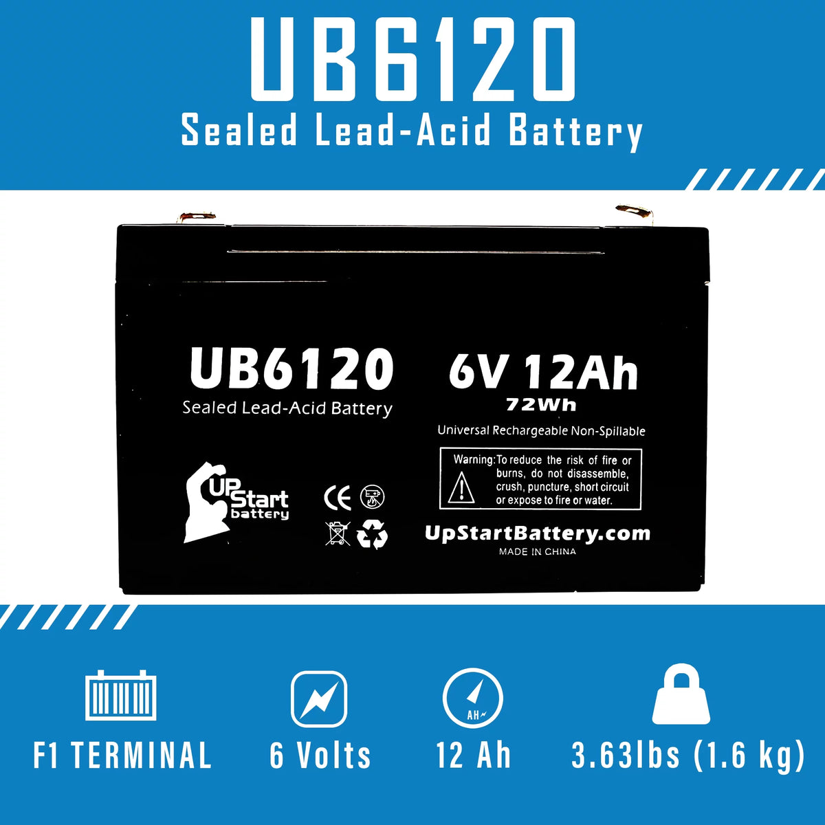 2x Pack 6V 12Ah Sealed Lead Acid Battery with F1 to F2 Terminal Adapters L4962