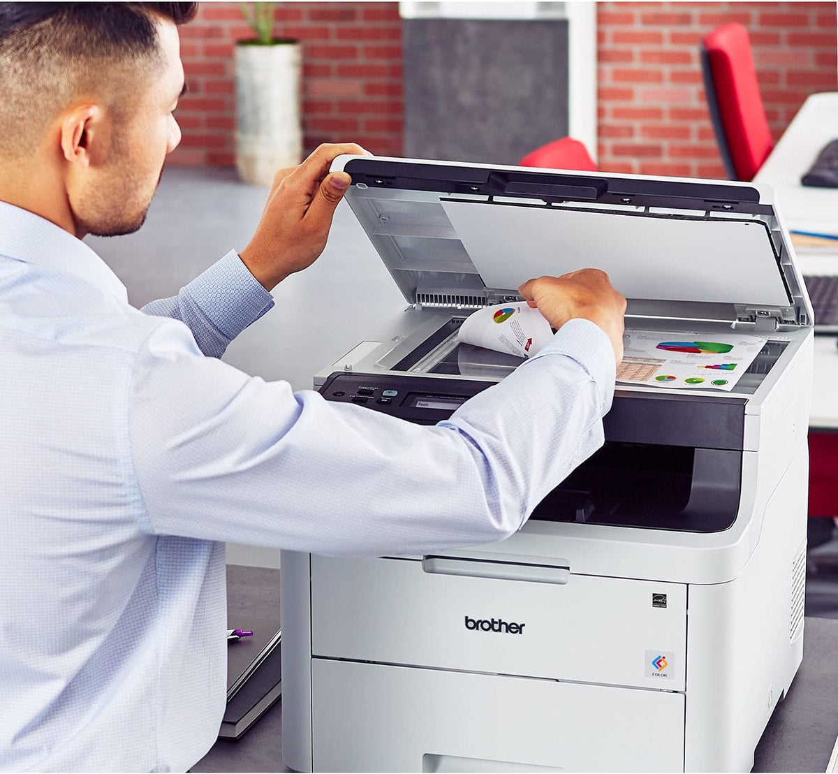 Compact Digital LED Color All-in-One Printer with Flatbed Copy & Scan, Wireless Duplex Printing J7738