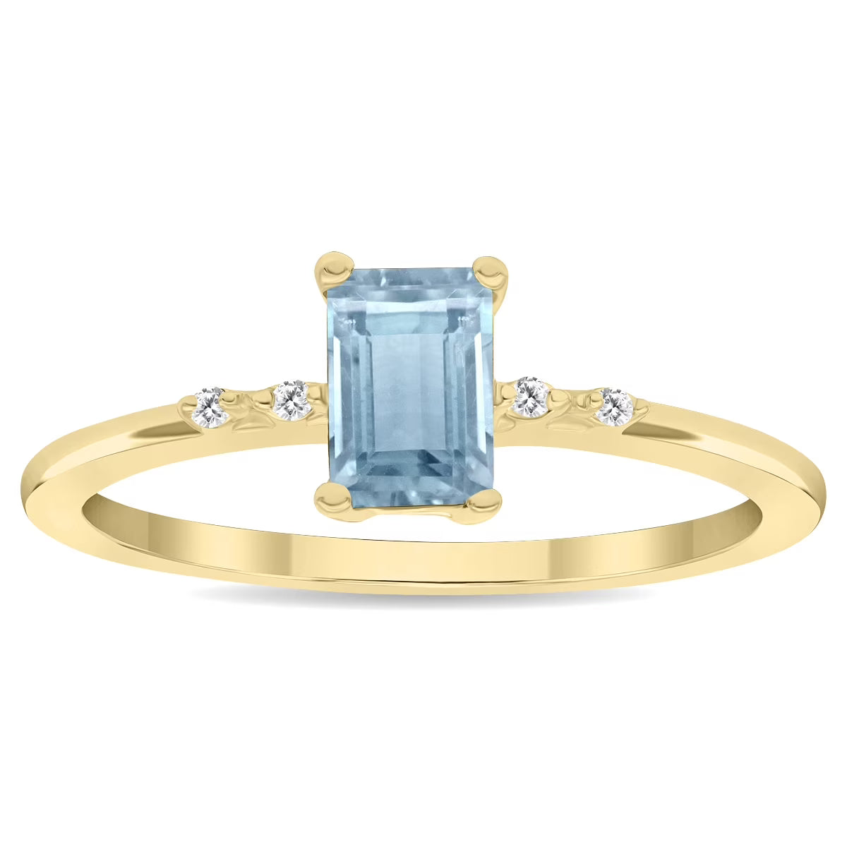 Emerald Cut Aquamarine and Diamond Ring in 10K Yellow Gold A900377