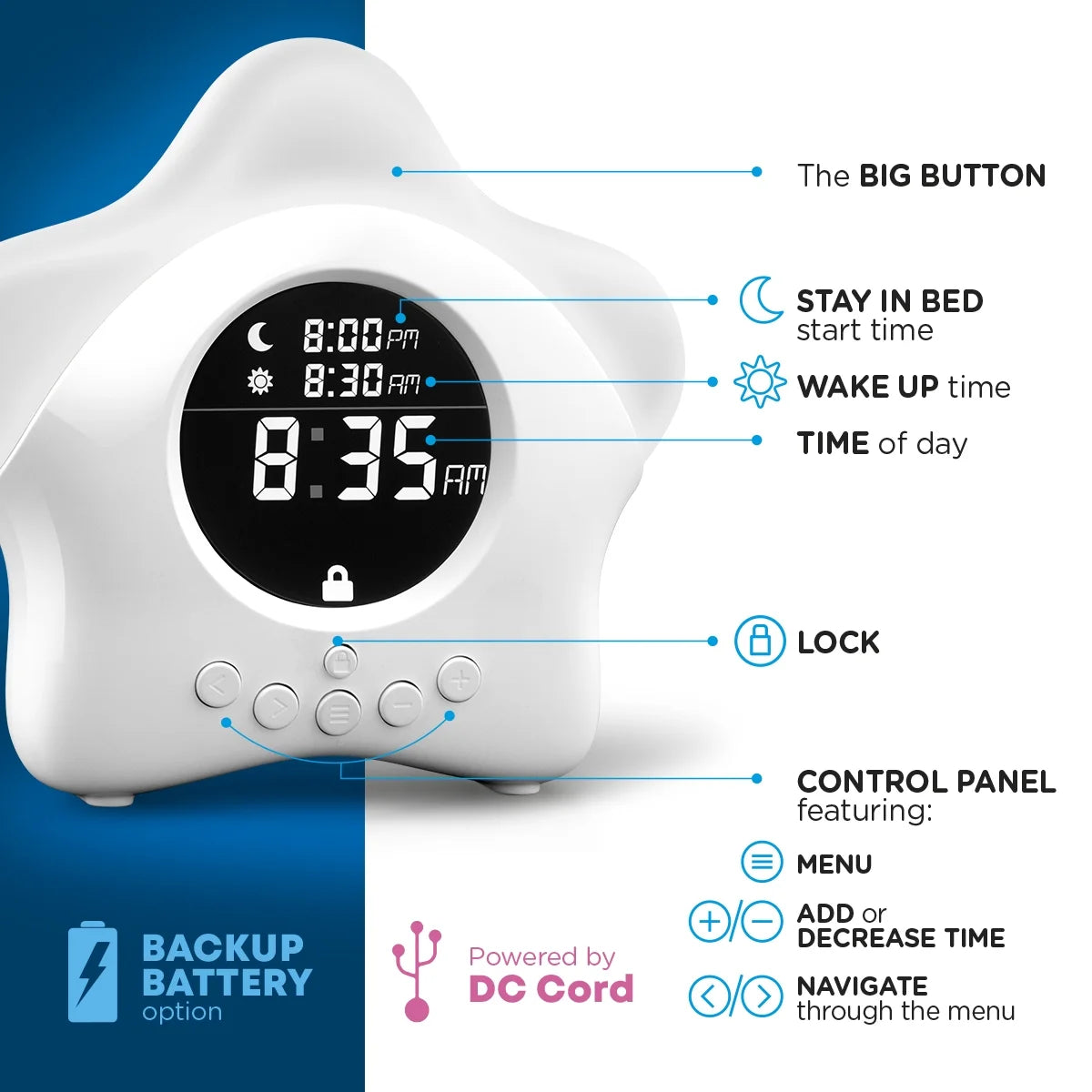 Toddler Sleep Training Clock, Night Light & Alarm Clock V7869