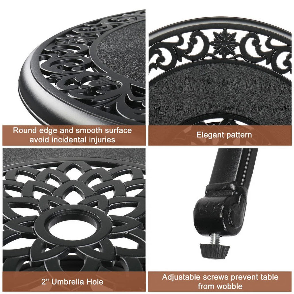 Black Cast Aluminum Outdoor Bar Table with Umbrella Hole V22958