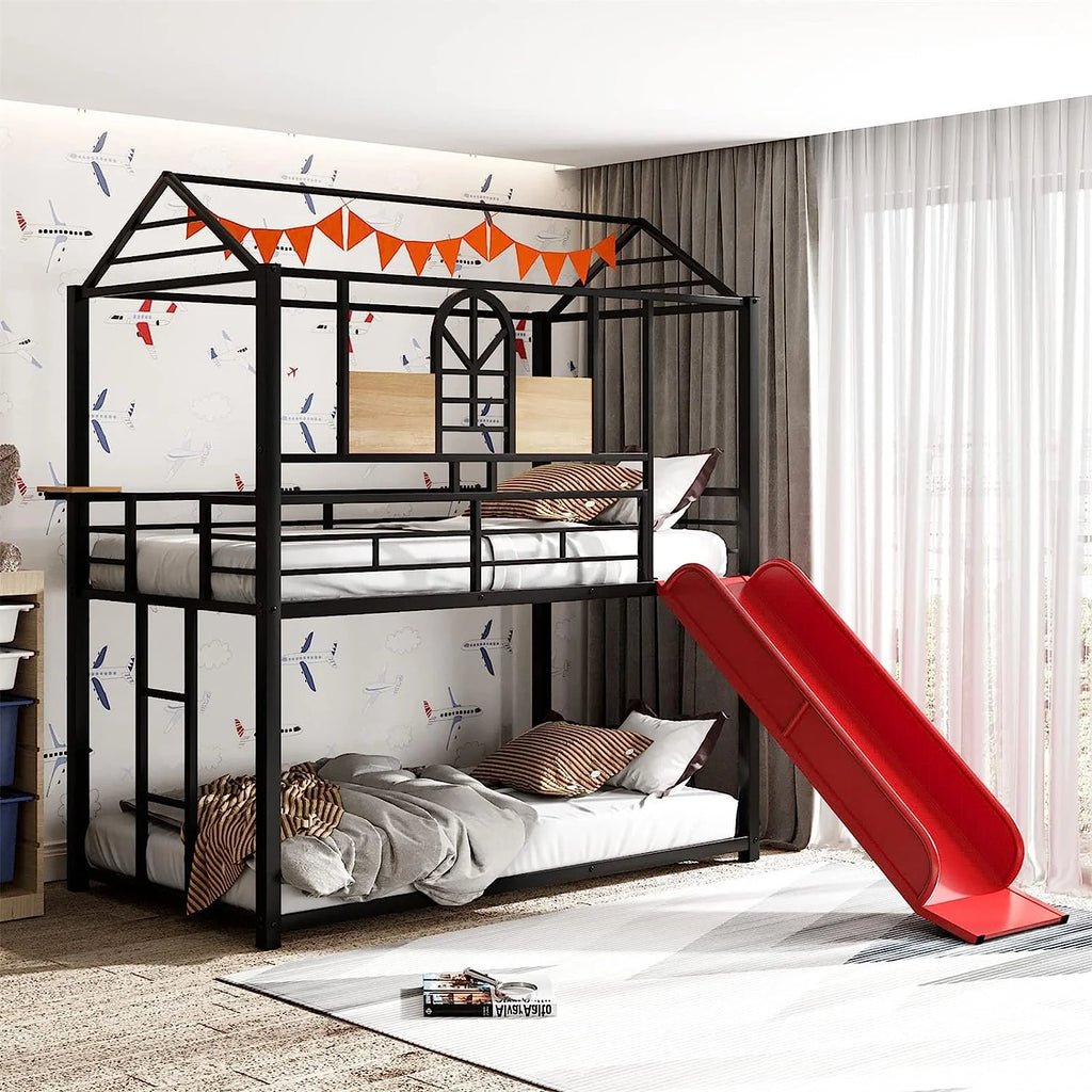 Twin Over Twin Metal Bunk Bed with Slide E909410