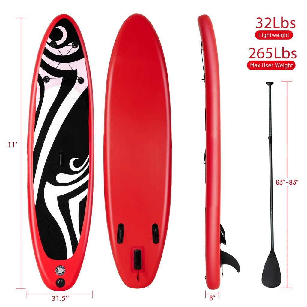 11' Inflatable Stand Up Paddle Board with Bag Paddle Pump Red K423