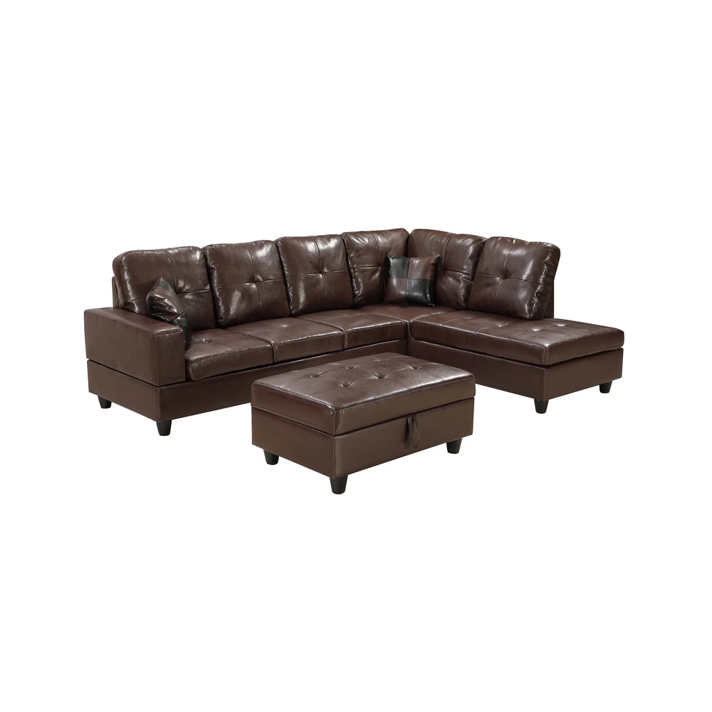 Brown Faux Leather 3 Pc Sectional Sofa Set T134