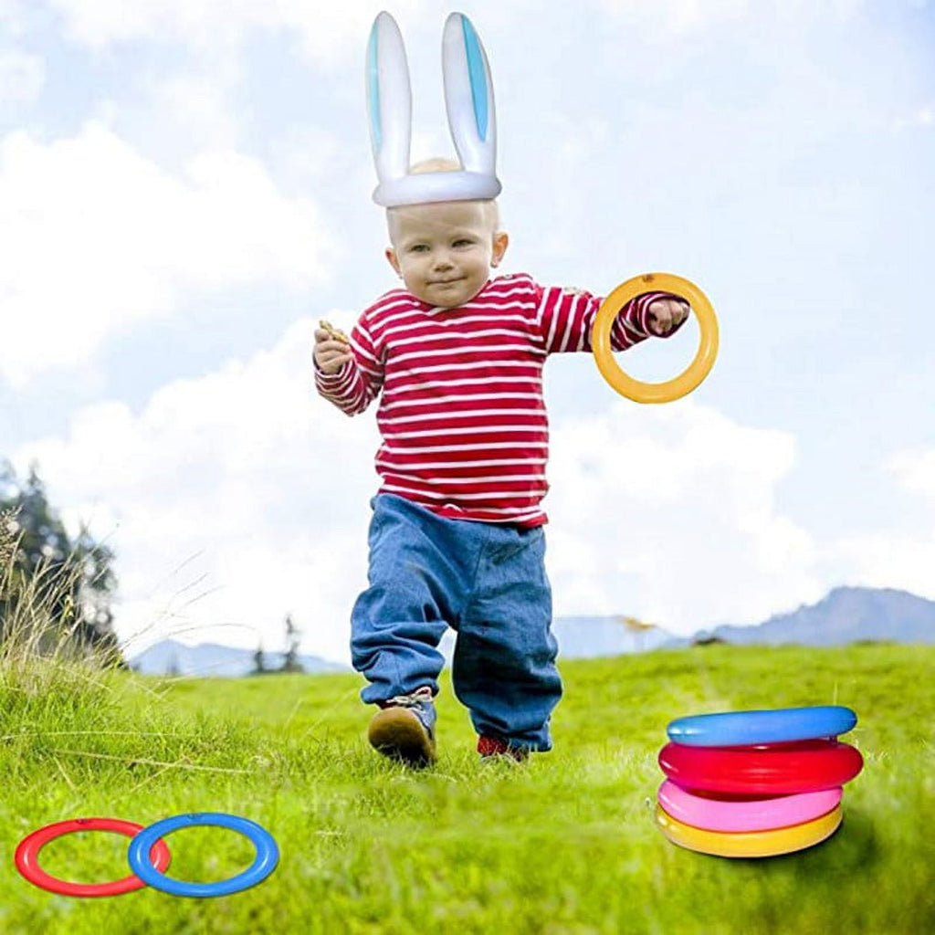 Inflatable Easter Bunny Hat with 4 Rings Wearable Toss Toy F211109