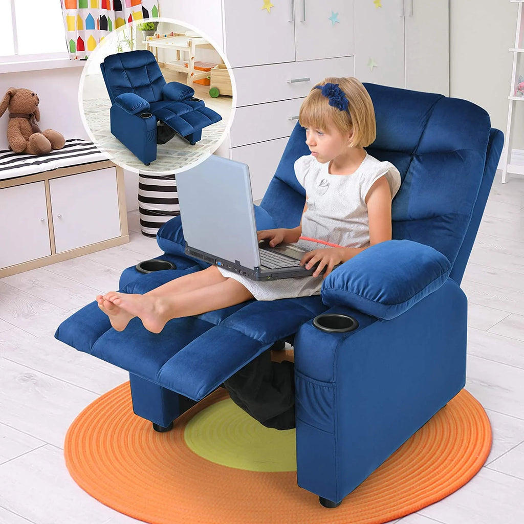Rose Velvet Kids Recliner Sofa with Cup Holder Y708