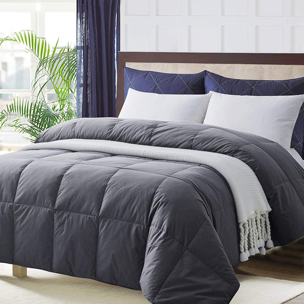 White Cal-King Size Feather & Down Cotton Comforter with 4 Corner Tabs J50794