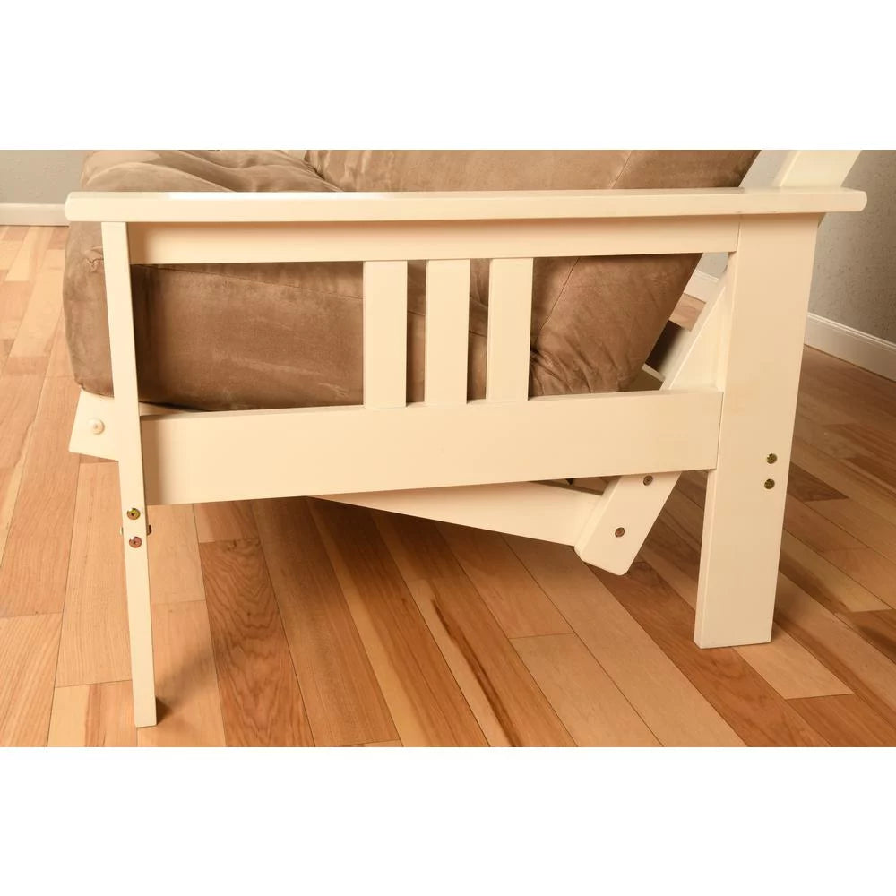 Antique White Wood Futon with Twill Gray Mattress N565