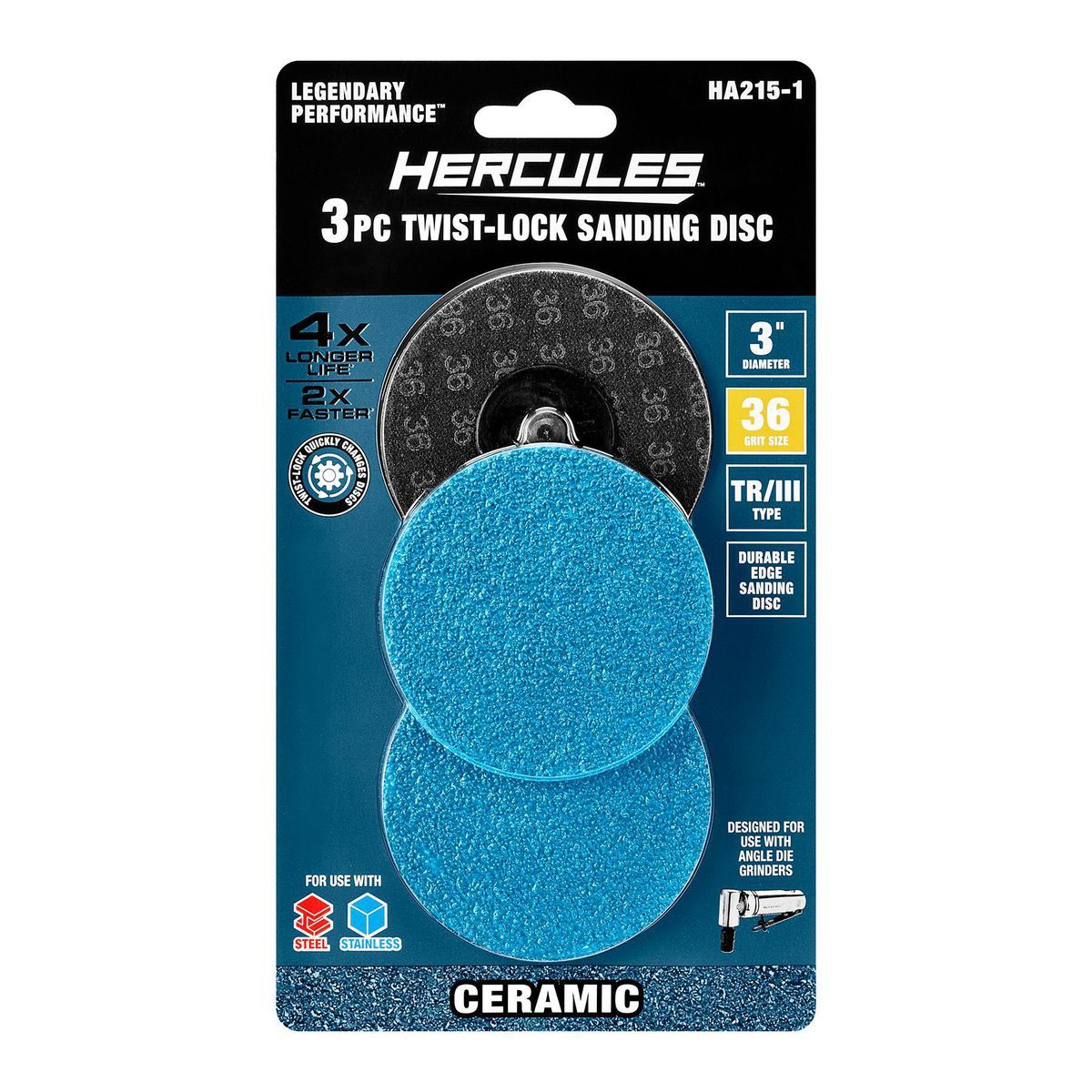 3 in. 36-Grit Twist Lock Sanding Discs 3-Pack Z796591