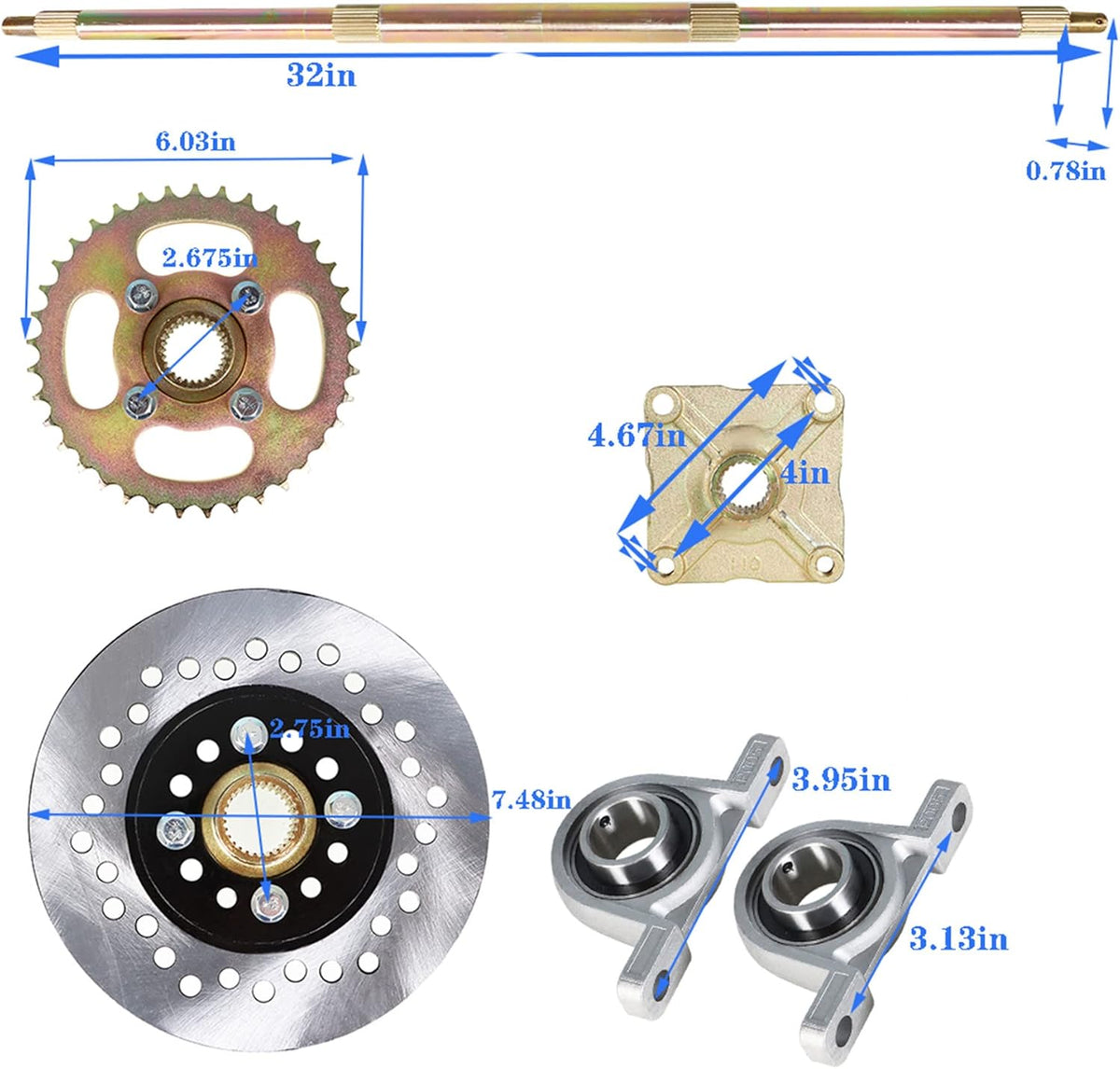 32 Live Rear Axle Kit Disc Rotor Wheel Hub Replacement for Go Kart ATV Quad Drift Trikes E6778