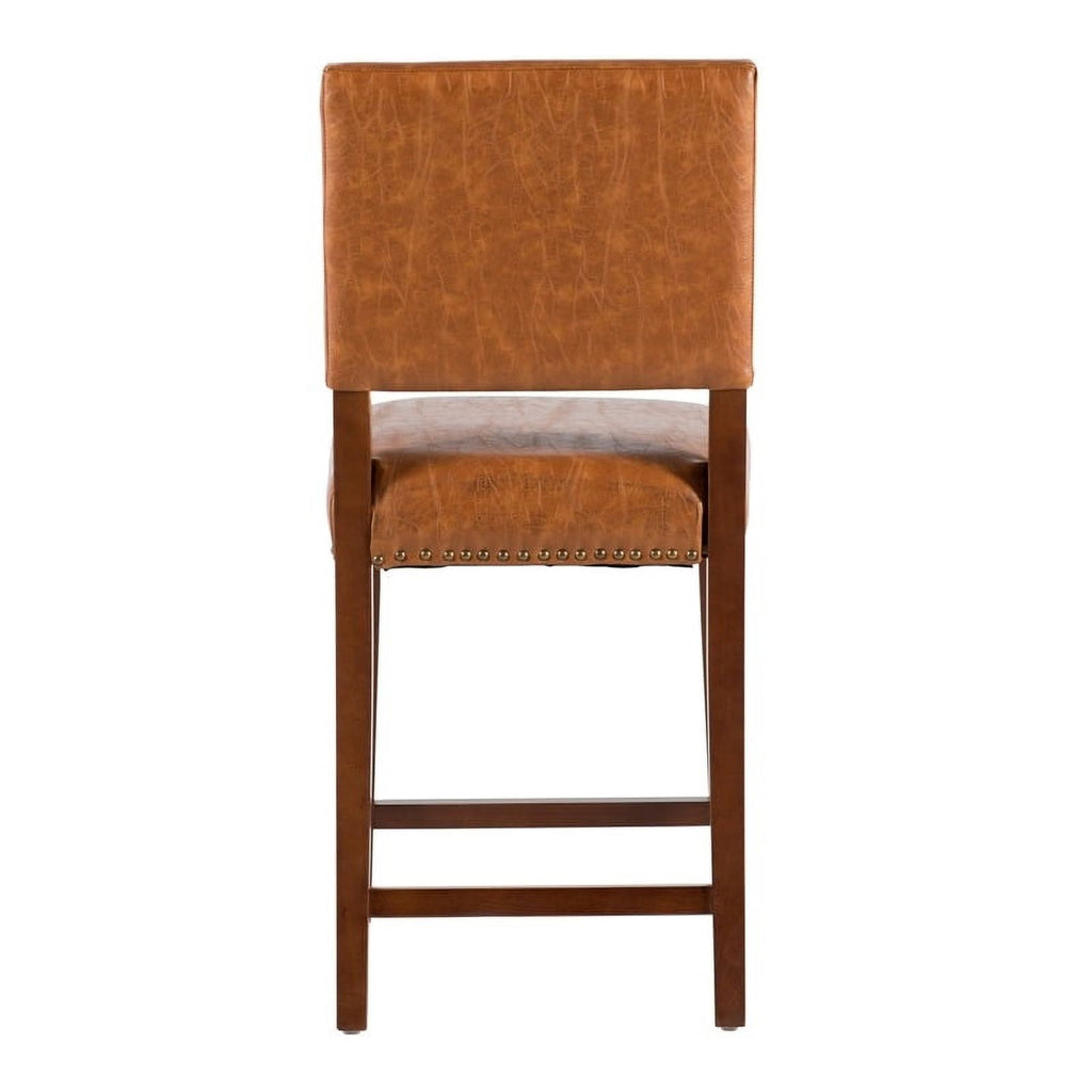 24" Faux Leather Wood Counter Stool in Dark Caramel/Walnut W125484