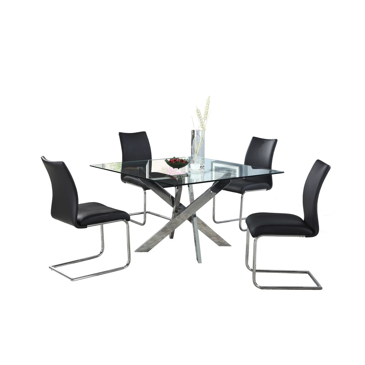 Glass Top Dining Set with 4 Cantilever Side Chairs O2295