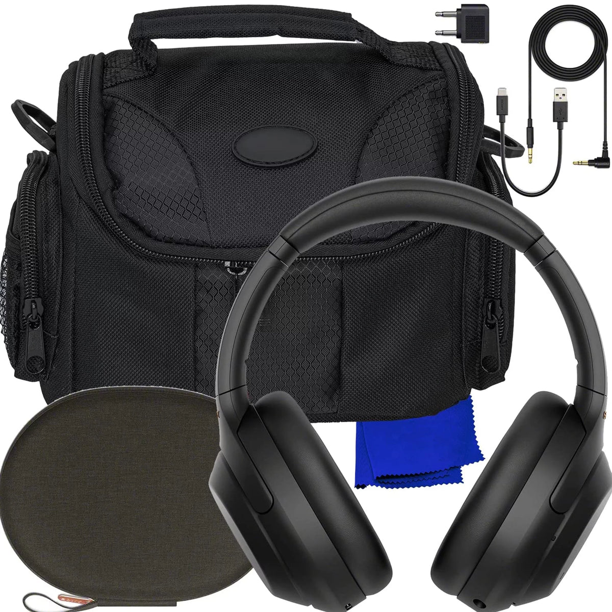 Black Wireless Noise-Canceling Over-Ear Headphones 7pc Bundle Z3719