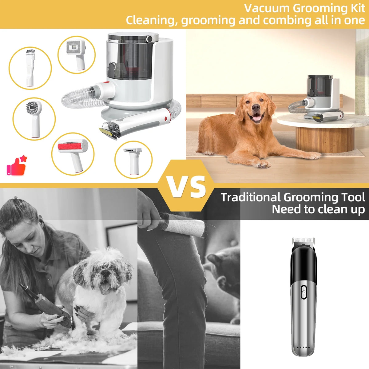 Dog Grooming Vacuum Kit with Clipper & Brush H714