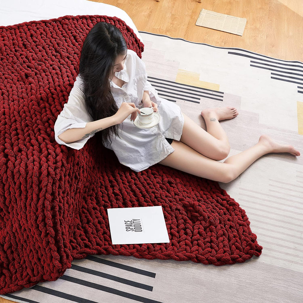 Chunky Knit Chenille Throw Blanket Gray 40x40 Y782265