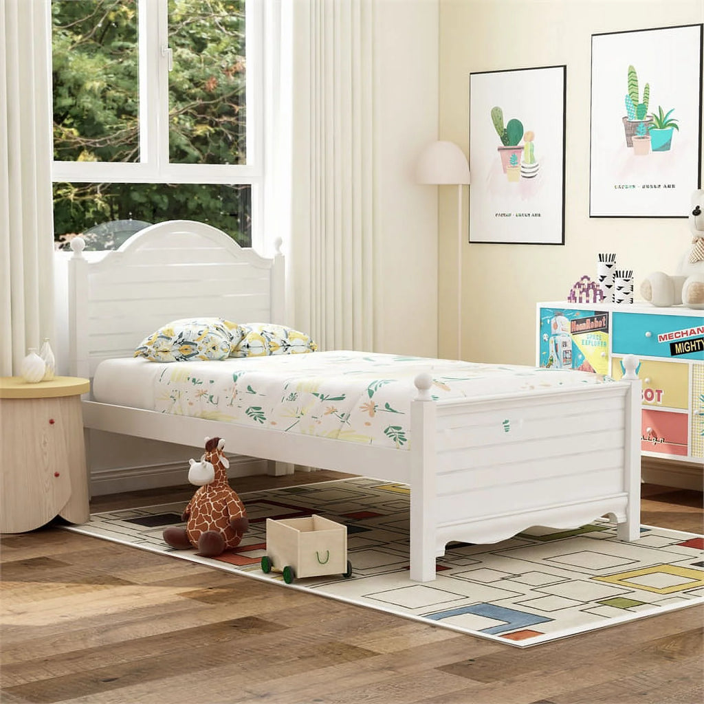 White Wood Twin Panel Kids Bed D406
