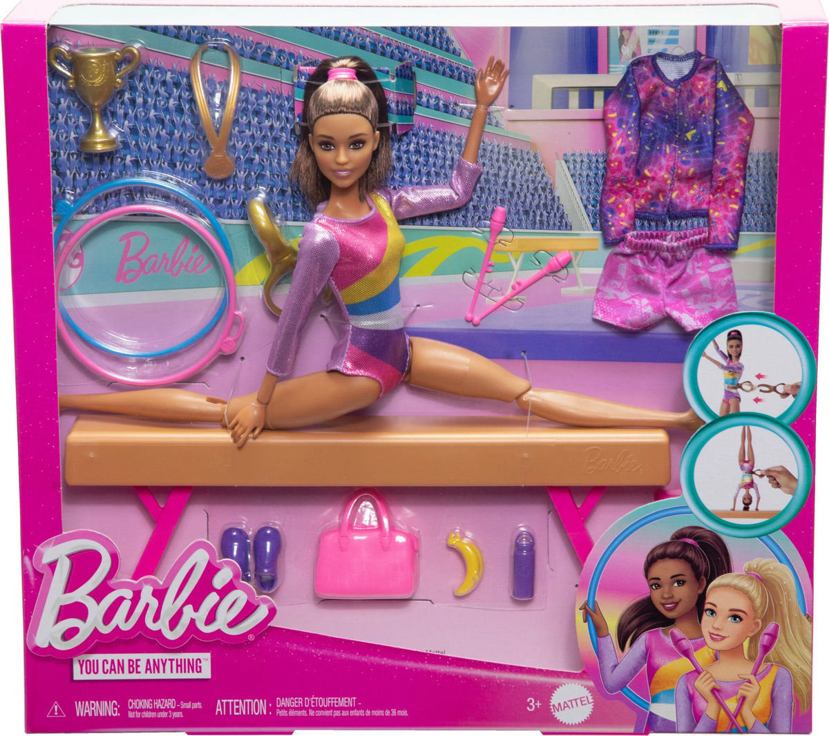 Brunette Fashion Doll Gymnastics Playset with Balance Beam and 10+ Accessories Q646