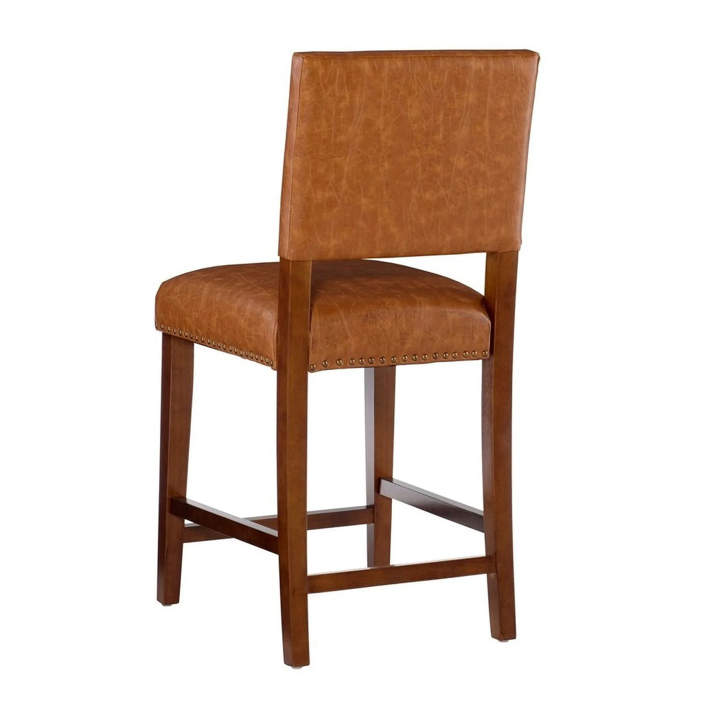 24" Faux Leather Wood Counter Stool in Dark Caramel/Walnut W125484