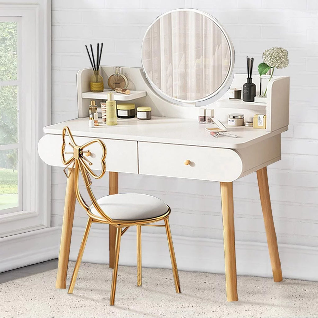 White Vanity Table Set with Mirror and 2 Drawers D54171
