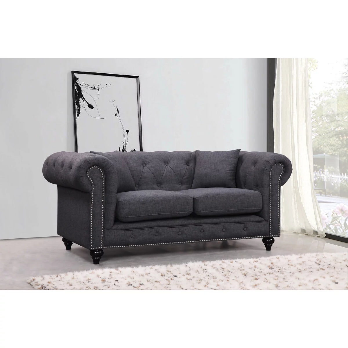 Chesterfield Loveseat with Accent Pillows A388
