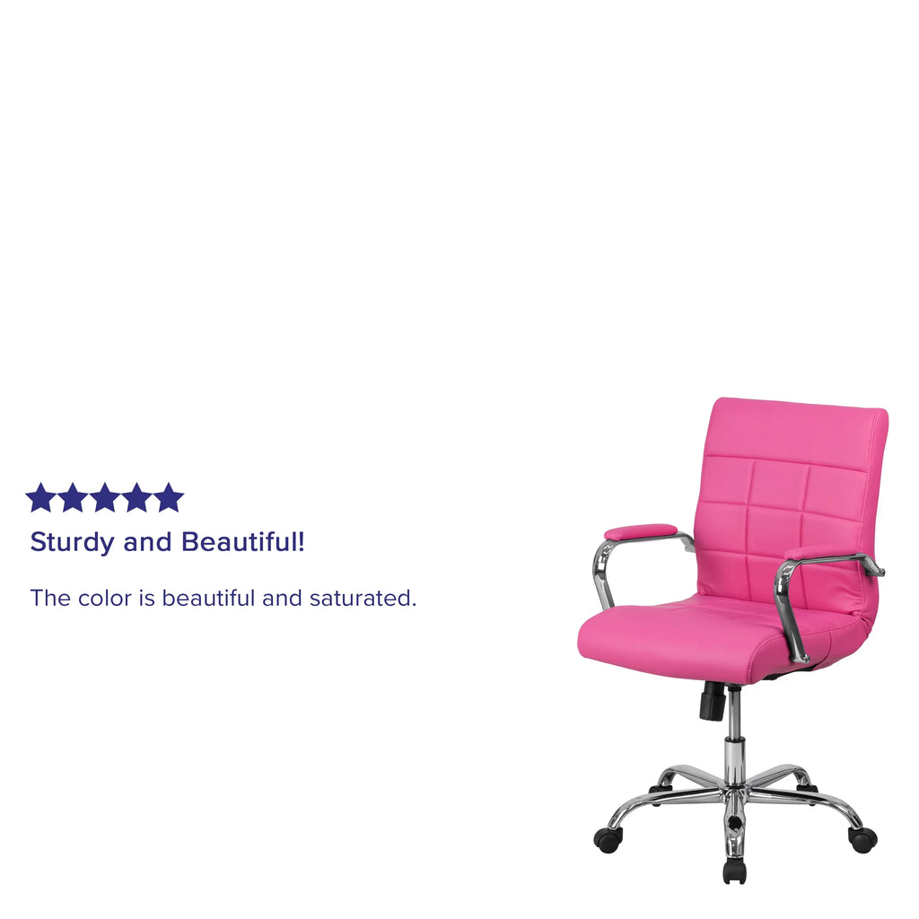 Mid-Back Pink Vinyl Executive Swivel Office Chair with Chrome Base and Arms T422