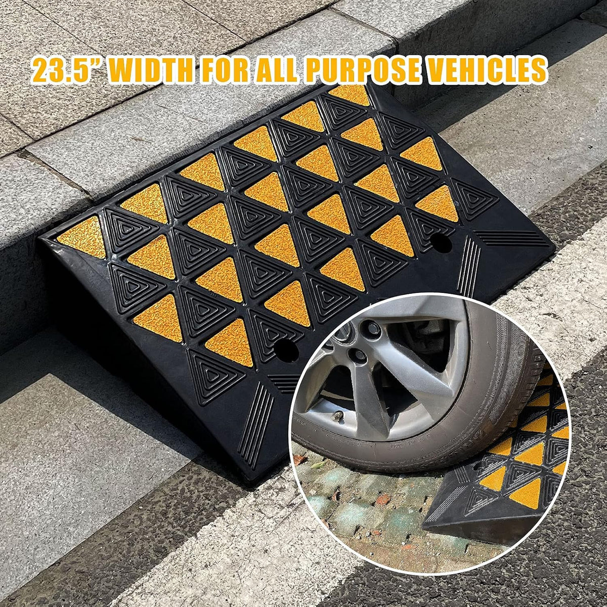 6 inch Rise Rubber Curb Ramp 23.5-in Width Non-Slip Heavy Duty Driveway Curb Ramps Q70790