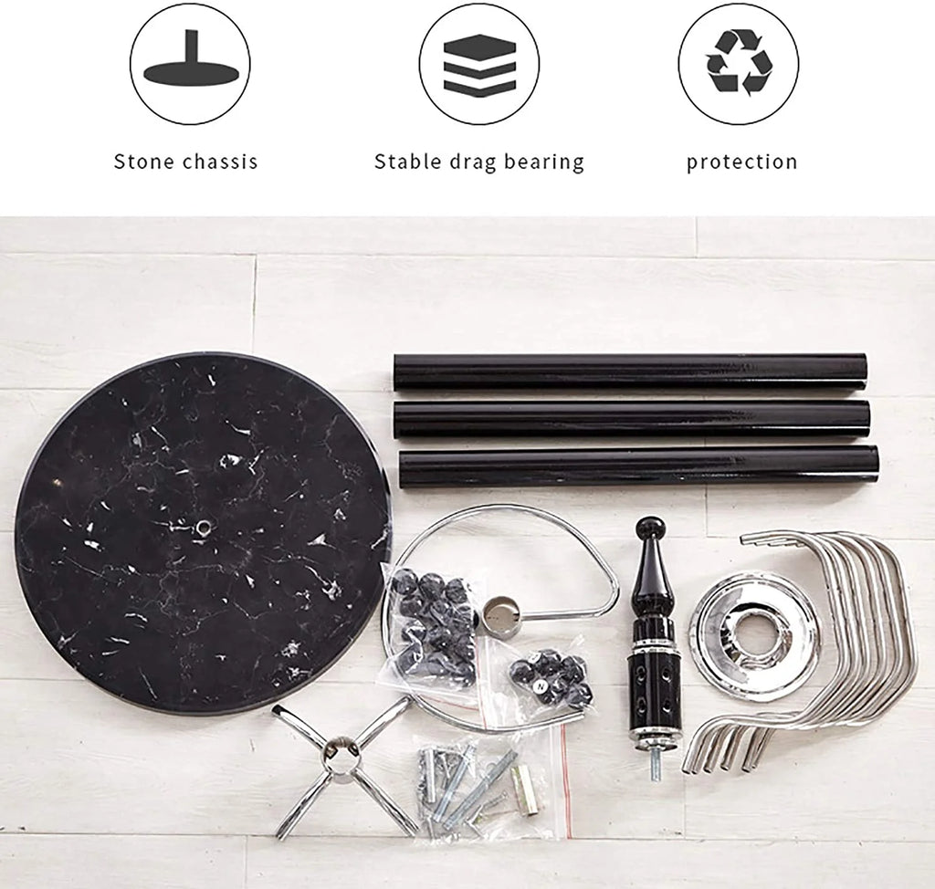 Black Metal Coat Tree with 16 Hooks and Marble Base A40163