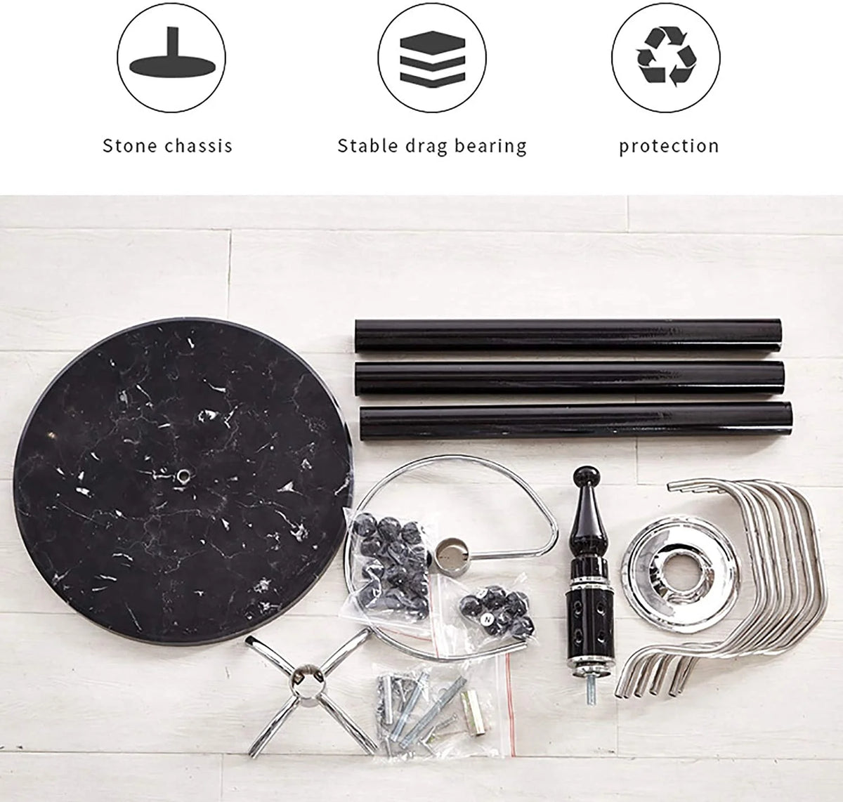 Black Metal Coat Tree with 16 Hooks and Marble Base A40163