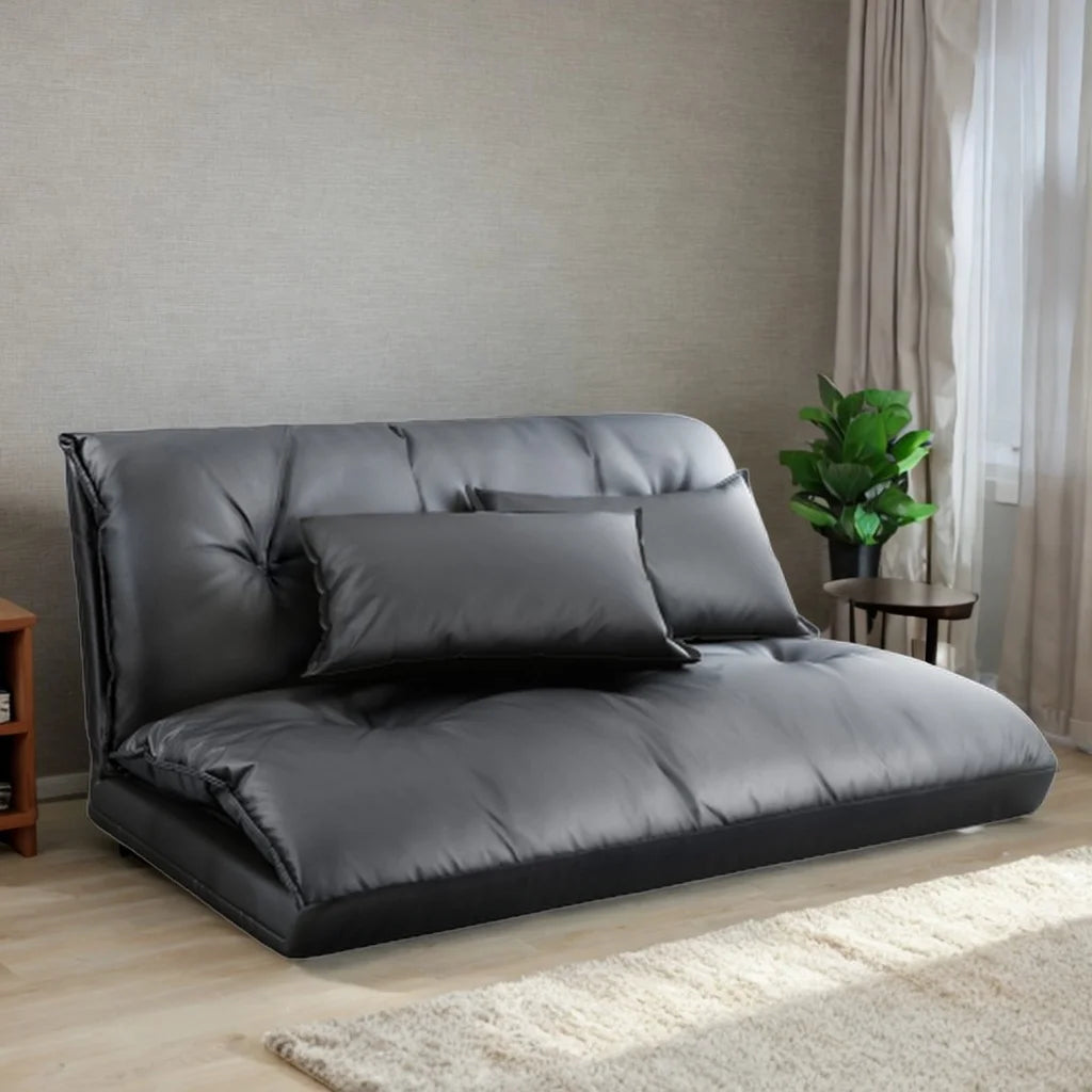 Black Adjustable Folding Futon Sofa with Two Pillows E476493