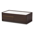 Dark Brown Gold Wood Coffee Table with Faux Marble Top X59105