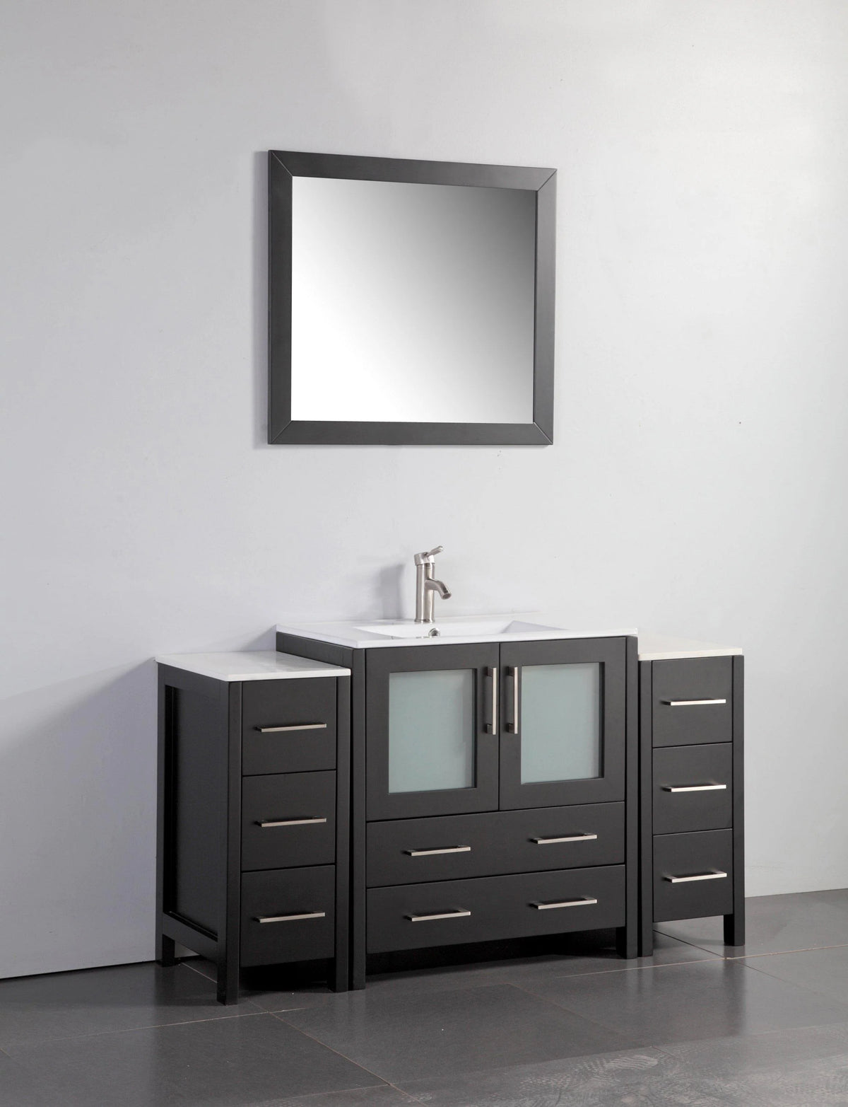 54 in. Single Sink Vanity Cabinet with Ceramic Sink & Mirror N25499